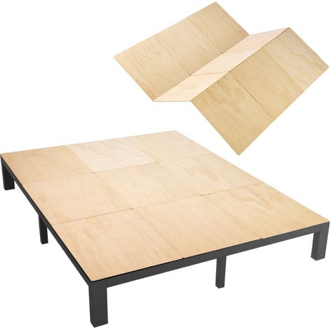 VEVOR Tabla de Cama Plegable, Tamaño 177 x 208 cm, Soporte para Colchón, Somier Plegable de Madera Contrachapada, con Cintas de Nailon, Bordes Redondeados, para Camas de Todo Tipo Sofá, Color Madera (1/5)
