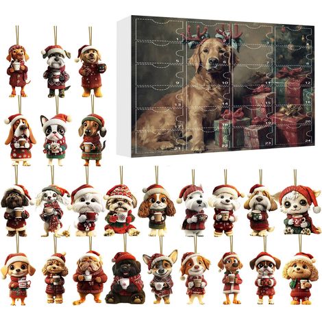 Calendrier de l'Avent 2025 pour animaux de compagnie (chien) - Boîte surprise - Décoration de sapin de Noël - Ornement en acrylique - Type de boîte surprise de Noël A (GJ527-001)
