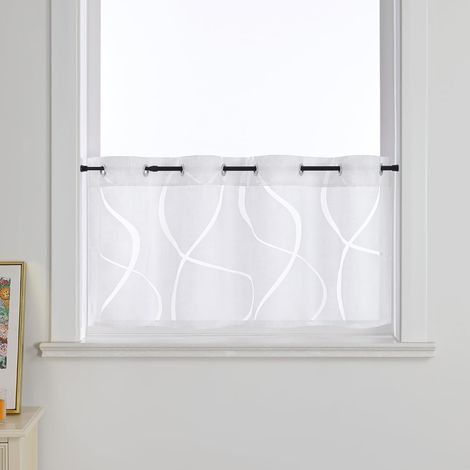 Rideau brise-bise moderne dévoré - Rideau de cuisine transparent avec œillets - Rideau court pour salon - Blanc - H x l : 30 x 90 cm - 1 pièce (1/5)