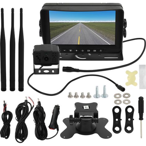 Kit de caméra de sauvegarde sans fil 7 pouces, écran LCD IPS, enregistrement en temps réel, inversion pour camion remorque RV camping-car (1/5)