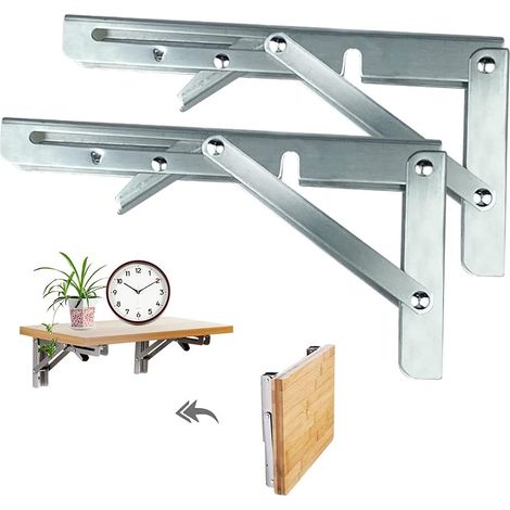 Soporte plegable de 2 piezas, estante de pared plegable de 200 mm, soporte de estante plegable de acero inoxidable, soporte plegable, soporte de soporte, estante plegable de pared para banco de mesa d (1/5)