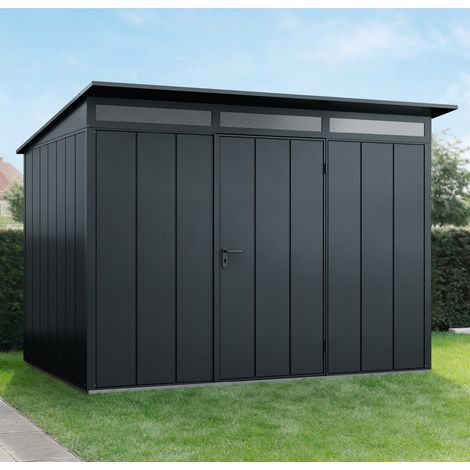 Hörmann Ecostar Metall-Gerätehaus Elegant mit Pultdach Typ 3, 313 x 283 cm, anthrazitgrau, 7,2 m², 1-flüglige Tür