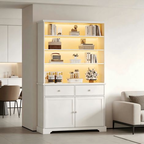 Vitrine d'exposition 100 x 38 x 170 cm, meuble vitrine avec 2 portes, éclairage LED, 2 tiroirs – bibliothèque multifonction pour salon et collection (1/5)