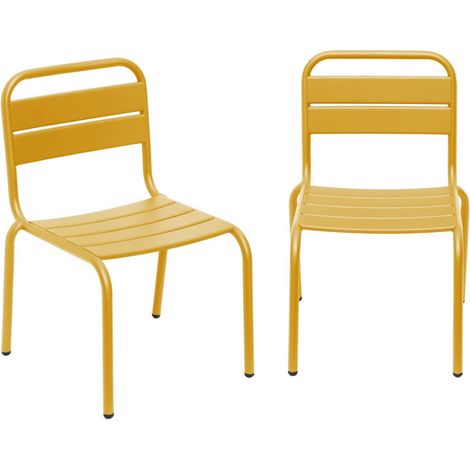 sweeek - 2er-Set Kinderstühle aus Metall, Pulverbeschichteter Stahl, Gelb