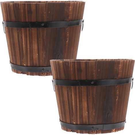 Juego de 2 macetas de madera carbonizada con drenaje integrado y acabado rústico, ideales para suculentas. (1/5)