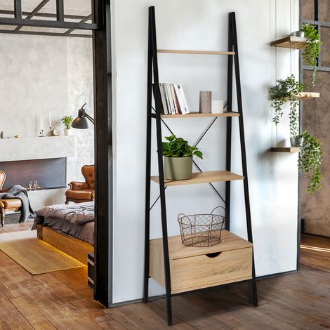 DETROIT estantería escalera de diseño industrial de 4 niveles con cajón