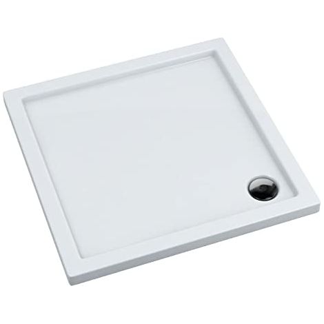 ECOLAM Receveur de douche carré plat Corrina 100x100 cm Hauteur:5 cm, Profondeur: 3 cm + siphon. Receveur de douche acrylique blanc (1/5)