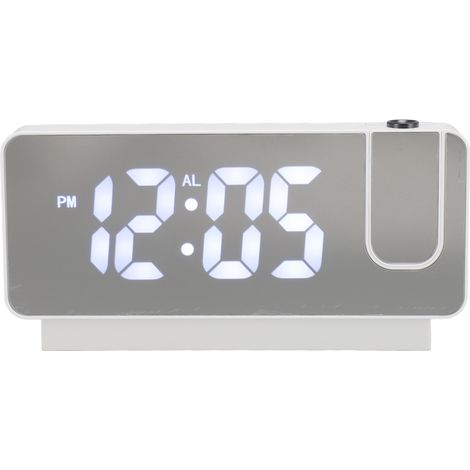 Projektionswecker mit USB-Aufladung, weißem Licht, Schlummerfunktion, einstellbarer Helligkeit, LED-Spiegel, digitalem Wecker, weißem Gehäuse (1/5)