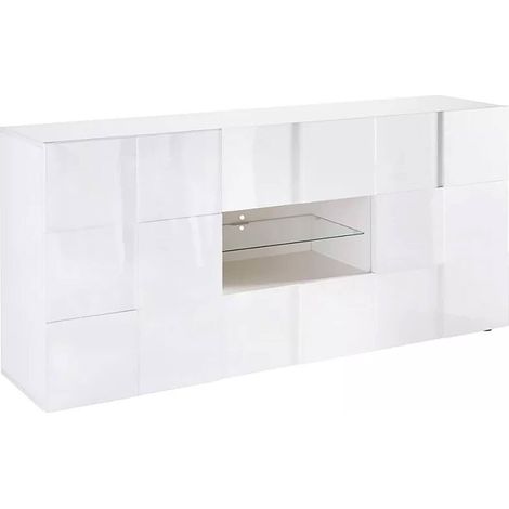 Dmora - Kommode Zerba, Wohnzimmerbuffet, Wohnzimmer-Sideboard, Moderne Küchen-Speisekammer, Made in Italy, 181x43 h84 cm, Glänzendes Weiß (1/5)