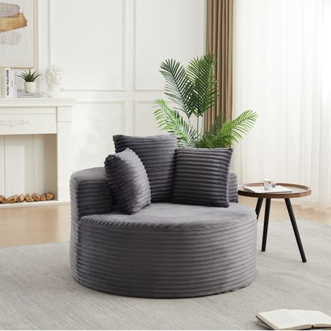 Sillón redondo de pana 110 cm con 3 cojines, gris DESVIAE (1/5)