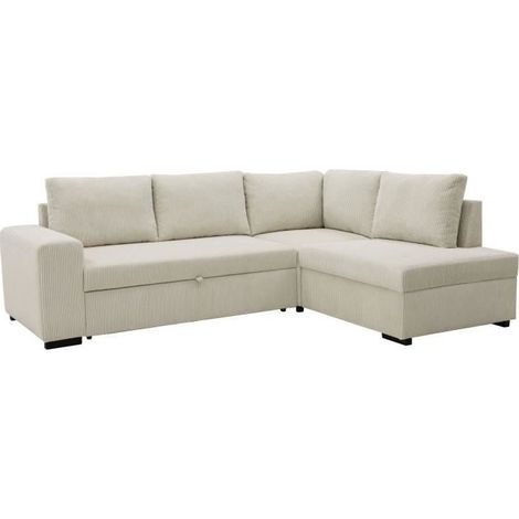 Canapé d'angle convertible réversible 4/5 places – Velours côtelé beige – Coffre de rangement 158L – L245 x P183 x H87 cm (1/5)