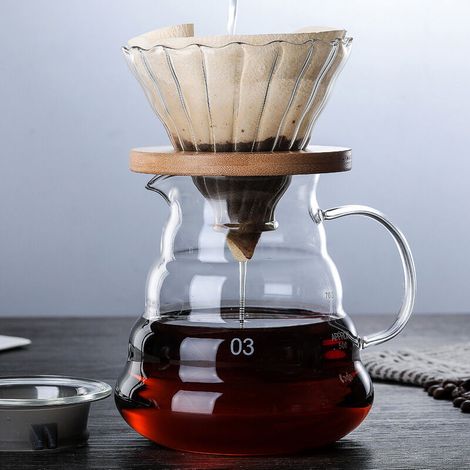 Bardusch-Ensemble cafetière et filtre à café en verre style japonais V60 avec supports en bois (600 ml/350 ml), filtres à café réutilisables. (1/4)