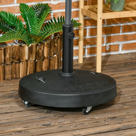 Pied de parasol rond base de parasol avec roulettes et poignées rétractables en résine tressée Ø 53 x 41 cm noir