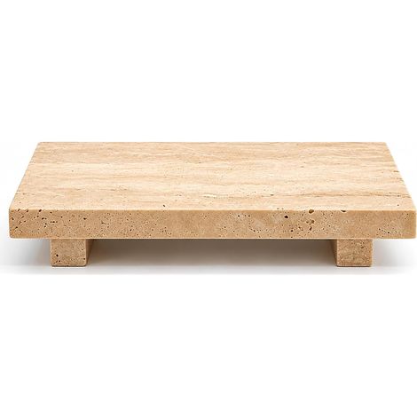 Plateau sur piédouche en travertin naturel, support en pierre pour savon, parfum, bijoux et bougies, plateau de comptoir décoratif pour salle de bain (1/5)