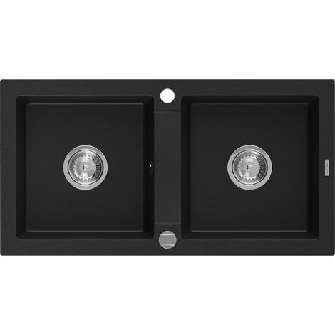Mexen Mario évier en granit à 2 cuves 820 x 436 mm, Noir - 6504822000-77