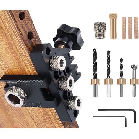 8/10/15 mm JRISBO Drill Jig Kit for Furniture 3 in 1 Carpentry Tools, Adjustable Professional Wood Drilling Jig with Ladder and Clamp