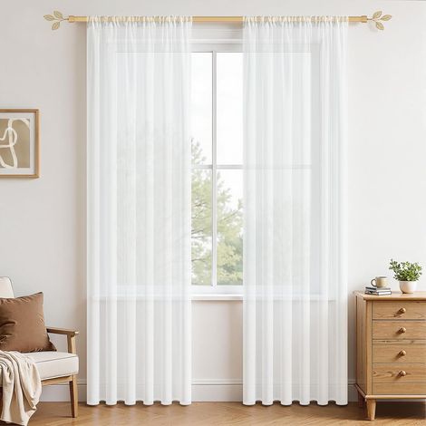 2 Pièces Rideaux Voilage Blanc 132cm213cm (LxH) Passe Tringle Semi-Transparent Décoration d'Intérieur Fenêtre de Salon Moderne Chambre de Fille Enfant Cuisine Balcon Placard (1/5)