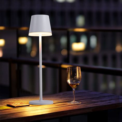Solarleuchte LED Tischlampe Außenleuchte Gartenleuchte Terrassenlampe, Metall weiß Kunststoff satiniert, spritzwassergeschützt Akku, 50Lm warmweiß, H 41 cm