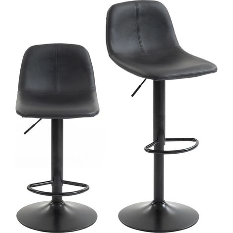 Lot de 2 tabourets de bar réglables en hauteur avec dossier et repose-pieds, rotation 360°, pieds en acier noir (1/5)