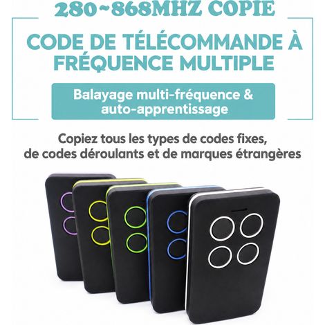 Télécommande copieuse multifréquence 280-868 MHz pour porte de garage et portail gris-blanc blanc 6,5 × 2 × 4 cm 25 g – Livraison gratuite (1/5)