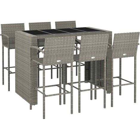 7 Piece Garden Bar Set Grey Poly Rattan vidaXL (1/5)