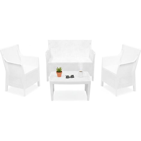 Outdoor-Sitzgruppe Lasca, 4-Sitzer Gartenset, ein Tisch Made in Italy, Weiß