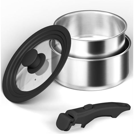 Stainless Steel Induction Saucepan, Saucepan with Removable Handle, Induction Cookware, Camping Gas Saucepan with Lids, Dishwasher Safe, PFAS and PFOA Free, 18/20 cm (1/5)