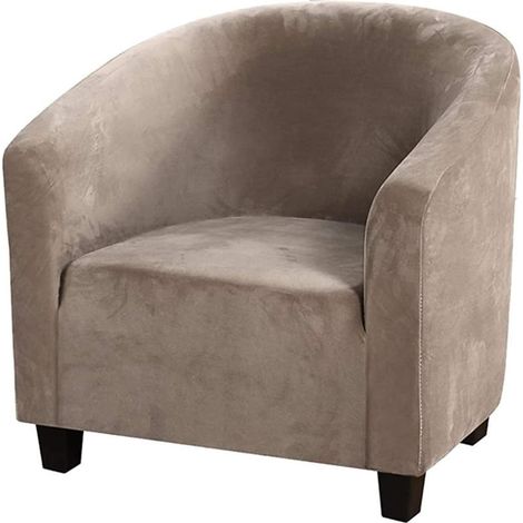 Housse de chaise tonneau en velours doux – Très extensible – Housse de chaise club douce pour salle à manger, salon, cybercafé, bar, bureau, réception (marron) (1/4)