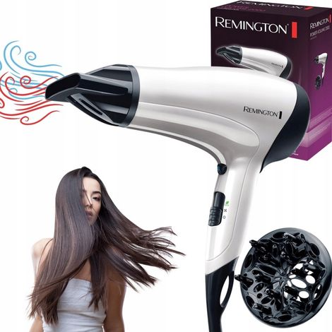 Asciugacapelli Remington con ionizzazione, potente 2000W, modello D 3015, bianco + diffusore.