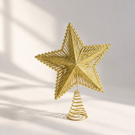 Enowelir Étoile de Sapin de Noël Dorée à Paillettes Base à Ressort Ajourée Décoration Intérieure Extérieure Maison Terrasse (1/4)
