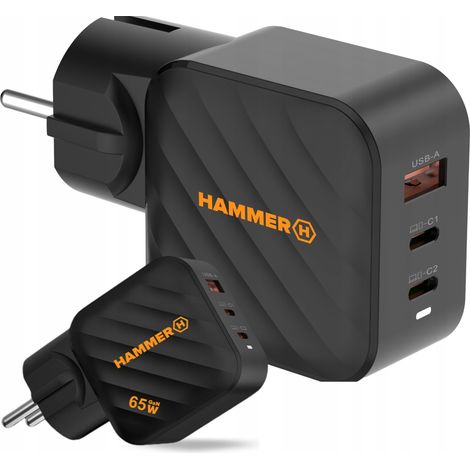 Caricabatterie da parete Hammer RapidCharge 65W, 2 porte USB-C, USB-A, ricarica rapida, 1 pz. (1/5)