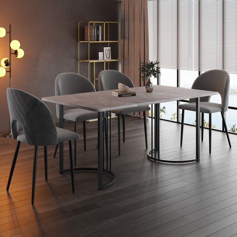 tavolo pranzo 140x80 con 4 sedie effetto marmo grigio OKMYHOME (1/5)