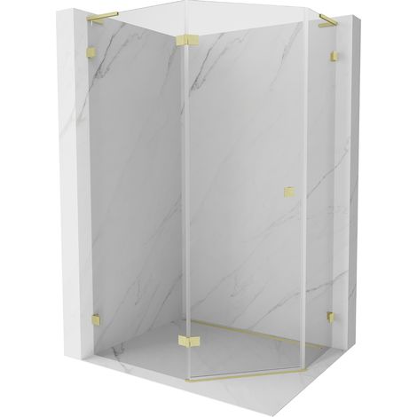 Mexen Lunar L Fünfeckige Duschkabine, schwenkbar, links, 90 x 80 cm, transparent, gold gebürstet - 831L-090L-080P-55-00-L (1/5)