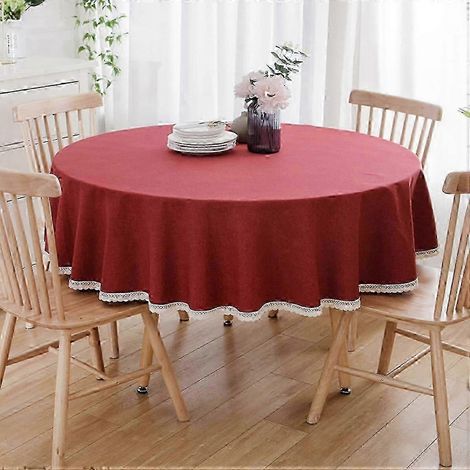 Runde Tischdecke aus Baumwolle und Leinen, ideal für Ess- oder Couchtische, verleiht Ihrer Inneneinrichtung eine elegante Note. (1/4)