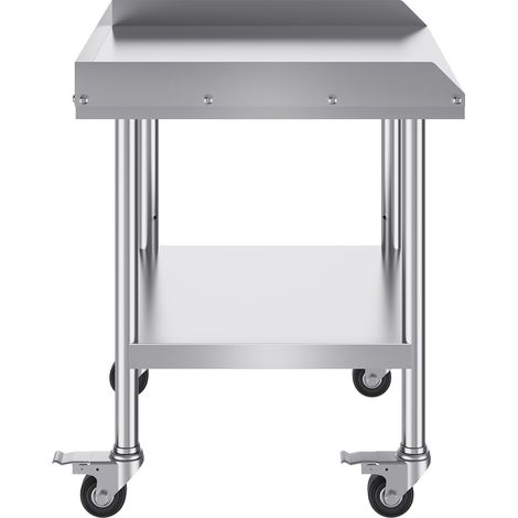 Mophorn 24 x 28 x 30 Zoll Arbeitstisch aus Edelstahl, gewerblicher Arbeitstisch zur Lebensmittelzubereitung mit Rollen, 4 Rädern und 3-seitiger Spritzschutz. Robust für Restaurant, Zuhause und Hotel.