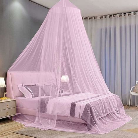 Moustiquaire de lit - - Tulle rose pliable - Pour lit simple & double - Protection anti-moustiques - Installation sans perçage (1/4)