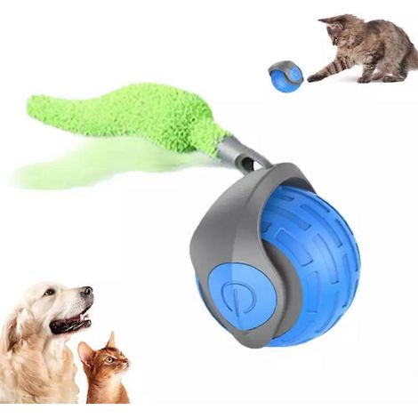 Balle interactive pour chat, balle à roulement automatique, queue en fausse fourrure, jouet électrique intelligent rechargeable pour l'entraînement des chiens et des chats, imitant une sourisBleu (1/4)