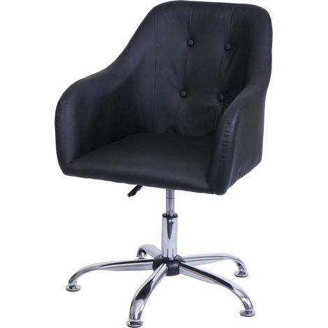 [NUNCA USADO] Silla de comedor HHG-566, silla de cocina Silla con reposabrazos, giratoria regulable en altura metal, piel sintética negra