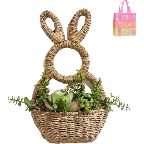Panier Mural Lapin De Pâques - Panier Tissé À La Main En Osier Naturel Pour Décoration De Printemps - Intérieur Extérieur - 1 Pièce (1/5)