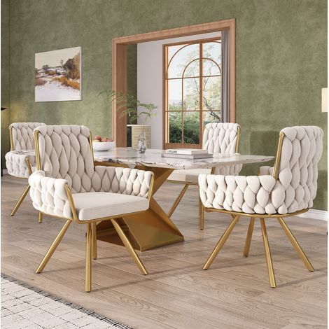 Set di 4 sedie da pranzo girevoli in velluto beige HAVRYA (1/5)