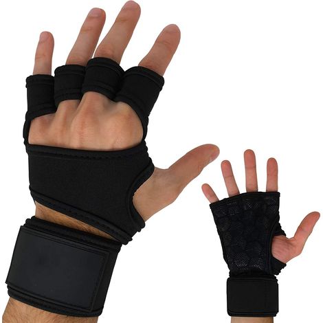 Gants Gym Sans Doigts - Soutien Poignet - Pour Crossfit, Gymnastique, Musculation, Tirage Barre - Noir - Par Paire (1/5)
