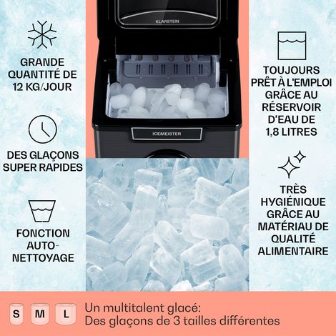 Icemeister 2G Machine à glaçons 12kg/24h affichage LCD acier inoxydable