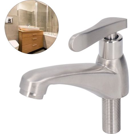 Robinet de lavabo en acier inoxydable 304, poignée unique pour eau froide, petit modèle de 98 mm, pour évier de balcon ou salle de bain. (1/5)