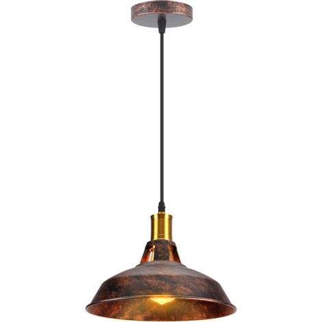 Vintage Metal Chandelier, Hanging Light with Dome Lampshade, Retro Industrial Pendant Light Ø27cm Rust, 1PCS (1/5)