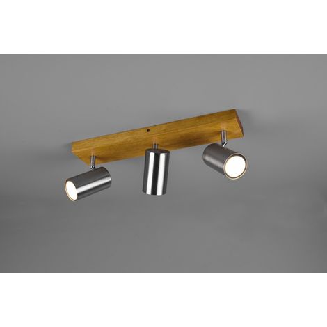 Foco Marley 3 focos GU10 níquel y madera L44 cm Trio Lighting (1/2)