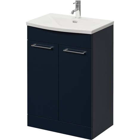 Napoli 390 Deep Blue 600mm 2 Door Vanity Unit with Arc Basin - 600mm - Chrome 160mm Handle