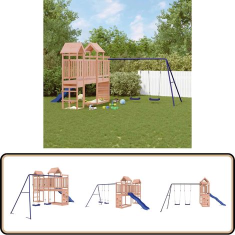 Spielturm Massivholz Douglasie - Holzspielplatz - Outdoor Spielgeräte - Spielturm - Doppel Schaukel Set - Wellenrutsche