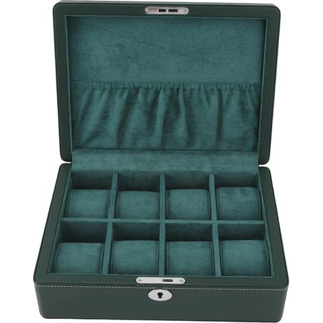 Boîte à Montres à 8 Emplacements, Vitrine de Montre en Cuir Microfibre, Doublure en Velours, Boîte de Rangement Verte pour Hommes et Femmes, Rangement de Bijoux pour la Maison, la Commode, les (1/5)