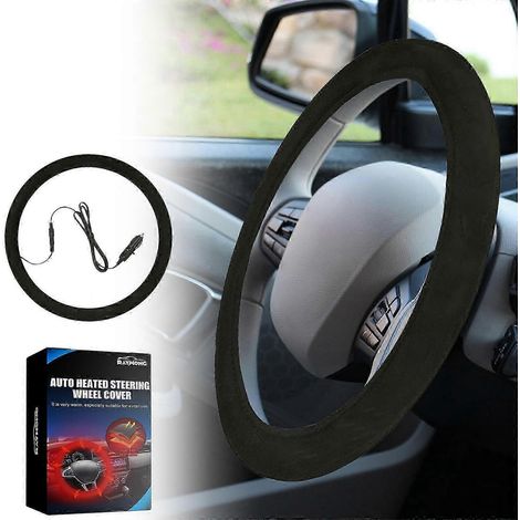 Housse de volant chauffante, prise allume-cigare 12 V, protection chauffante pour volant de voiture, universelle pour la plupart des voitures (1/5)