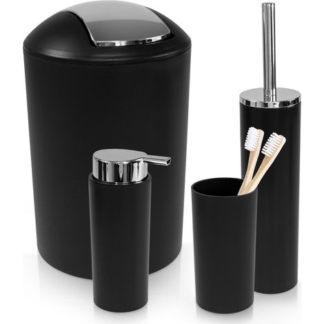 WENKO 4-teiliges Bad-Accessoire-Set Mod. Calvo aus Kunststoff, schwarz / matt